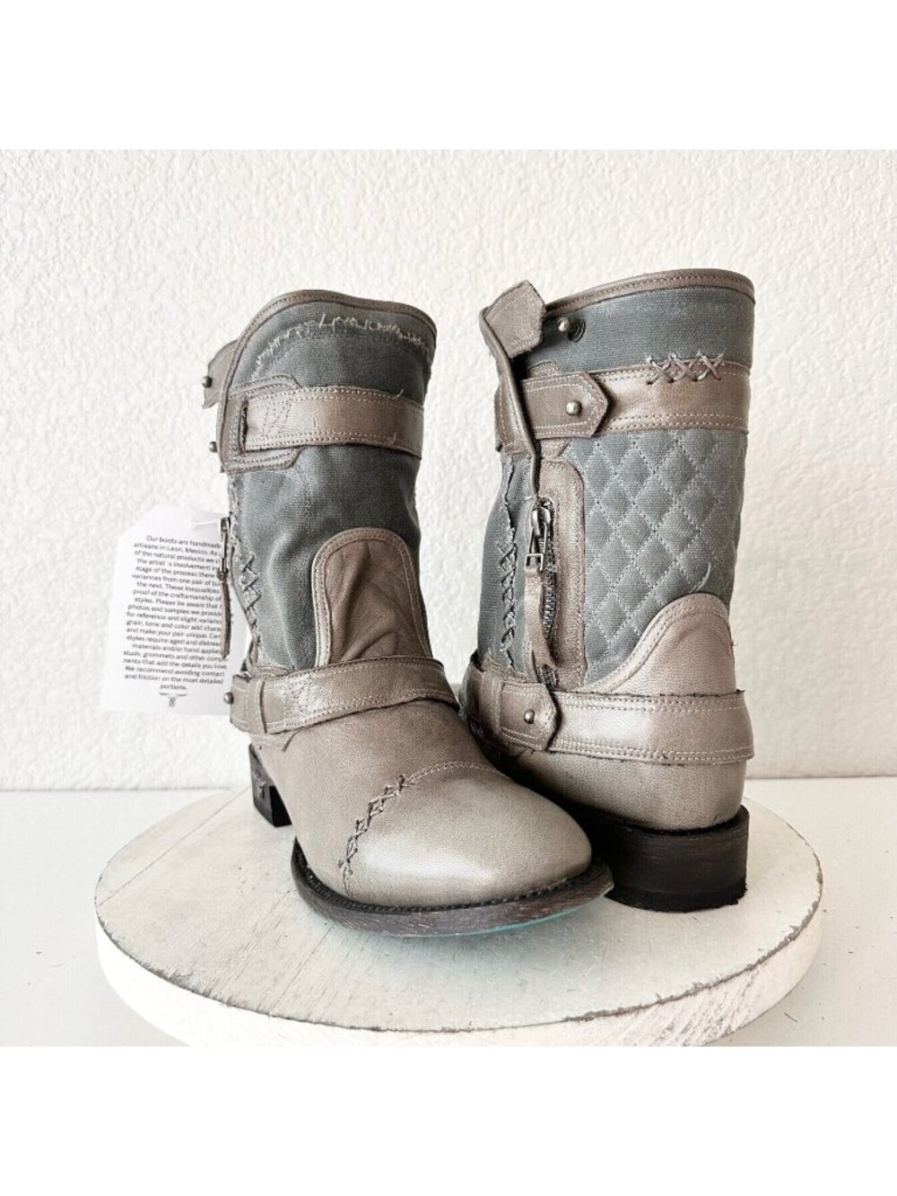 Lane DUSTOFF Womens Cowboy Boots Gray Leather Western Cowgirl Moto Ankle 8.5